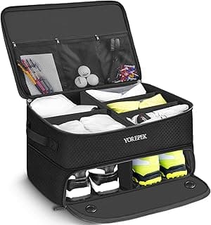 YOREPEK 2 Layer Golf Trunk Organizer, Golf Gifts for Men with Separate Ventilated Compartment for 2 Pair Shoes, Waterproof Car Trunk Locker...