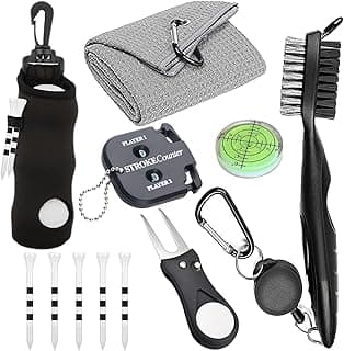 karamagic 11 Pcs Golf Accessories Kit, Include Golf Ball Bag with Hook Tees Towel Cleaner Brush Ball Marker Divot Tool Sco...