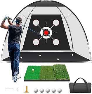 Golf Net with Practice Mat,Golf Hitting Aid Nets 10x7FT for Backyard Driving Chipping Training Swing with Target Mat Balls for Outdoor Indo...