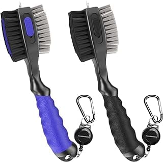 THIODOON 2 Pack Golf Club Brushes and Groove Cleaner 2 ft Retractable Zipline Carabiner Golf Brush Head with Retractable Spike Comfortable...