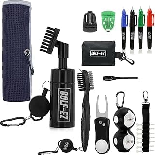 Golf Essentials Kit | Must-Have Accessories – Water Brush, Towel, Club Brush, Ball Marker, Divot Repair Tool, Ball & Tee Holder, Golf Gifts...